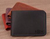 Men 39 s Leather Wallet, Personalized, Monogrammed, Engraved Slim Card Holder, Best Gift for Groomsmen, Fathers Day, Husband, Son, Birthday