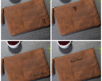 Mother Day's Gift, Personalized Leather Makeup Bag, Bridesmaid gift, Gift for Her, Leather Cosmetic Pouch, Cosmetics Bag, Sister Gift