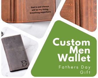Fathers day gift from daughter, kids, son, Personalized Men's Long Wallet, Personalized Leather Wallet, Gift For Dad