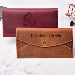 Cartera larga para mamá, Monedero de mujer hecho a mano, Cartera de mujer personalizada, Cartera de cuero delgada, Regalo del Día de la Madre, Regalo para mamá, Regalo de cumpleaños