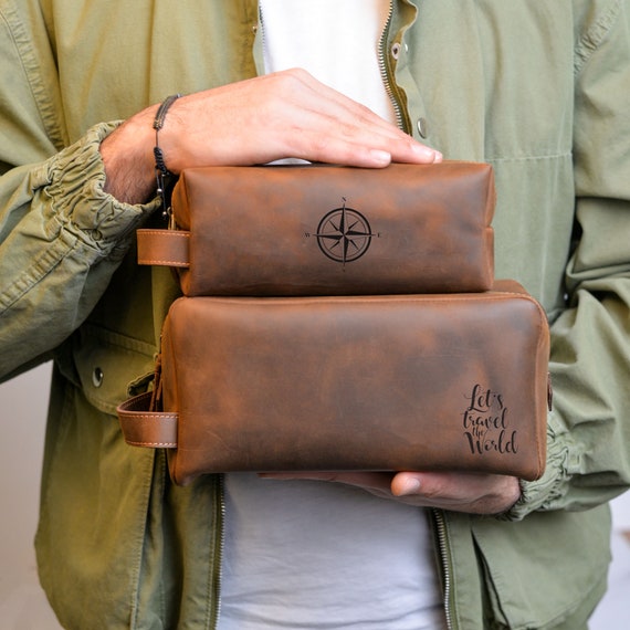 Personalized Leather Wash Bag & Dopp Kits
