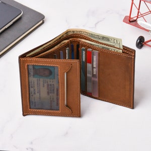 Personalized Trifold Leather Wallet for Men , Anniversary Gifts For Him