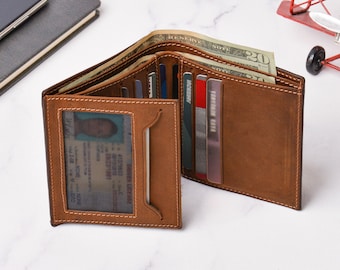 Personalized Trifold Leather Wallet for Men ,  Gift For Him