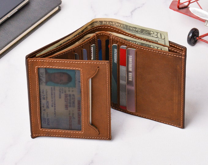Personalized Trifold Leather Wallet for Men , Anniversary Gifts For Him