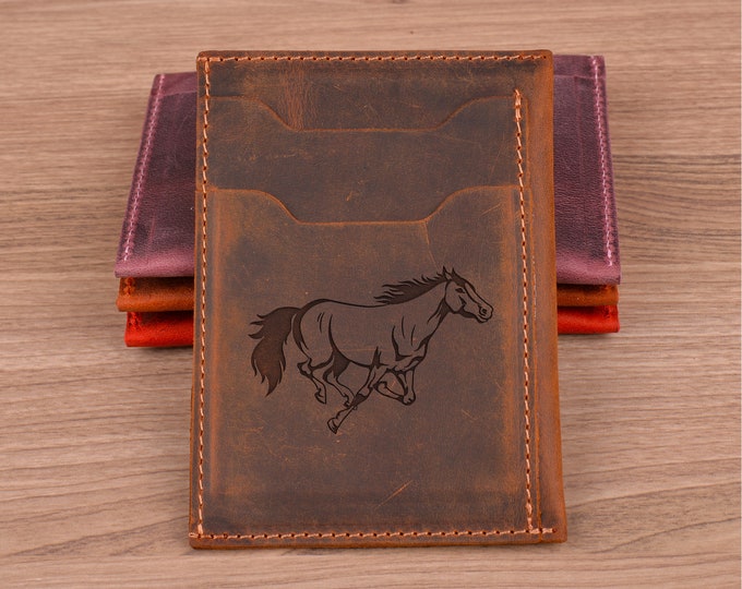 Personalized Leather Wallet, Front Pocket, Engraved, Slim Credit Card Holder, Best Gift for Husband, Christmas gift, Groomsmen, Gift For Him