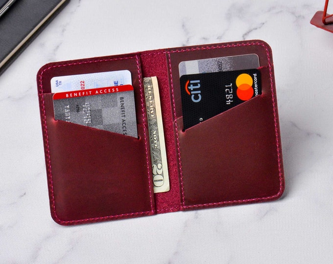 Minimalist Leather Wallet, Monogrammed, Bifold Card Holder, Best Gift for Fathers Day, Husband, Groomsmen, Birthday, Christmas Gift
