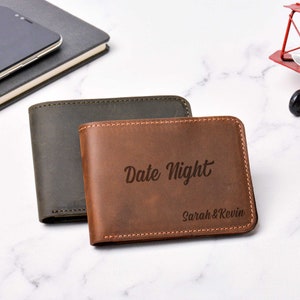 Personalisierte Date Night Brieftasche, zweifach faltbarer Leder-Kartenhalter, bestes Geschenk für Paar, Ehemann, Eltern Jahrestag, Weihnachtsgeschenk