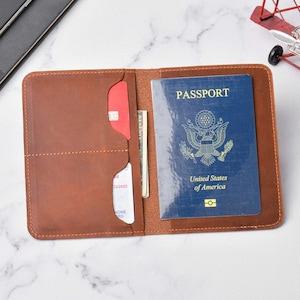 Titular de pasaporte de regalo de cuero personalizado, billetera de viaje de cuero, titular de pasaporte, cubierta de pasaporte, regalo de viaje