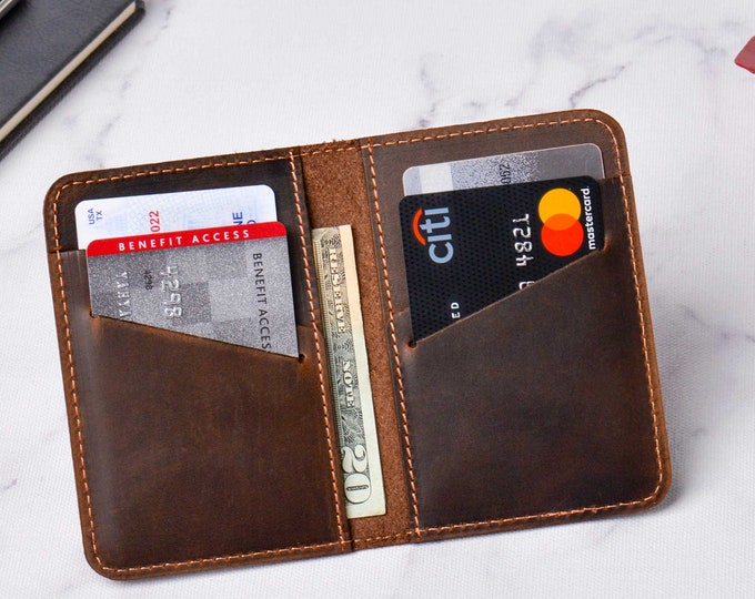 Personalized gifts for dad fathers day , Custom Minimalist Leather Wallet , Handmade Leather Card Holder Gift For Dad ,  Best Gift For Him