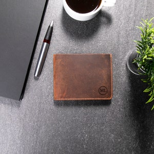 Regalo de cuero personalizado, billetera plegable de cuero, el mejor regalo para esposo, novio, padre y cumpleaños.
