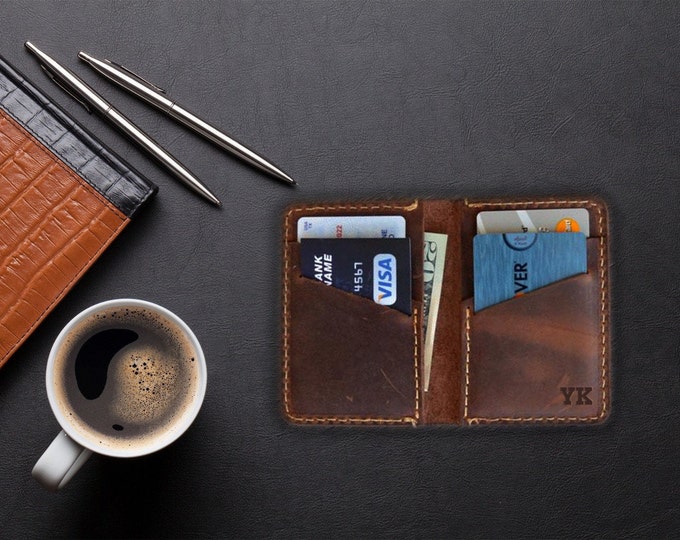 Minimalist Leather Wallet, Leather Bifold Wallet, Distressed Leather Slim Bifold Wallet, Groomsmen Wallet, Christmas Gift