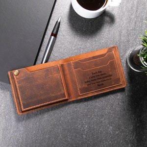 Cartera fina de cuero para hombre, cartera de cuero personalizada, tarjetero plegable, regalo para el Día del Padre de parte de los niños, el mejor regalo para él, regalo para padrinos de boda.
