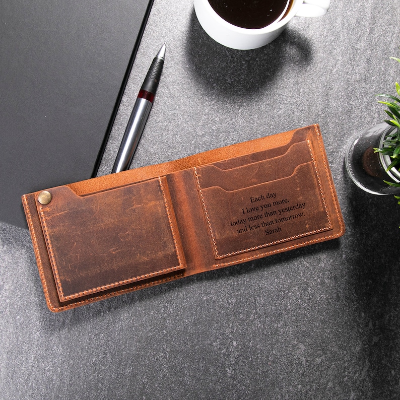Personalized Leather Wallet Men's Engraved Bifold Wallet Etsy