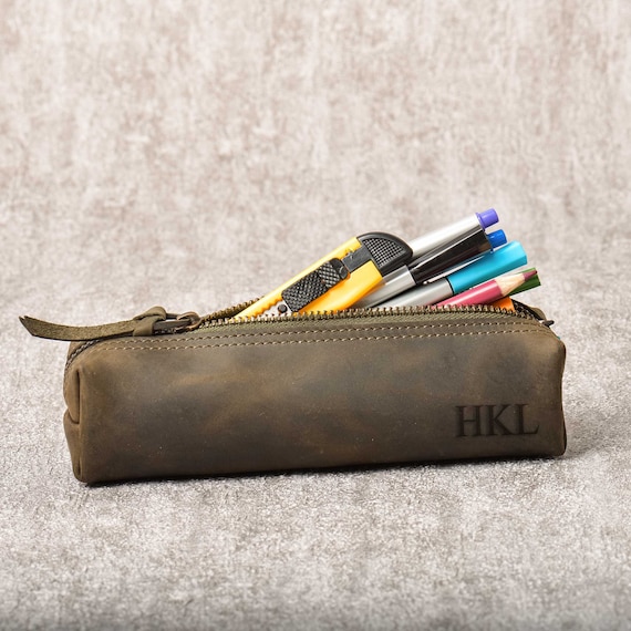 Leather Pencil Case Pen Case Pen Holder Pencil Pouch Zipper Pencil Zipper  Bag Pen Pouch Holder Brown Pencil Holder Zipper Pencil Case 