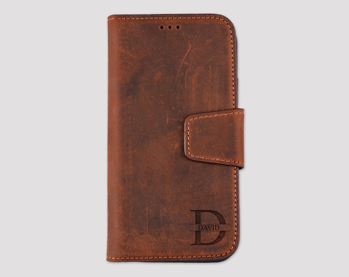 iPhone SE 2020 Leather Phone Case, Free Personalization, Magnetic Card Holder Wallet Best Gift for Him,Husband, Birthday, Father, Teacher