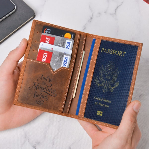 Personalized Passport Holder, Leather Passport Cover, Passport Wallet, Traveler Gift, Vaccination Card Holder, Double Passport Case