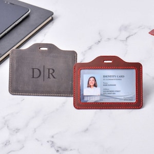 Custom Leather ID Card Holder, Personalized Leather Badge Holder, Leather Pass Holder, Badge Carrier for Work Office, Christmas Gift