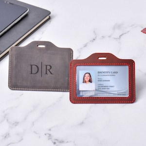 Aangepaste lederen ID-kaarthouder, gepersonaliseerde lederen badgehouder, lederen pashouder, badgedrager voor werkkantoor, kerstcadeau