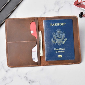 Titular del pasaporte personalizado, Funda de pasaporte de cuero, Cartera de viaje, Regalo de Navidad, Regalo para él, Regalo para el marido, Regalo de viaje