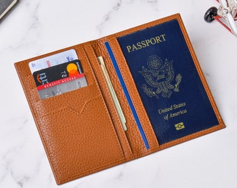 2 Custodie In Pelle Per Passaporto - Portadocumenti Con Fascia Elastica, Grigio E Azzurro - Foto 5