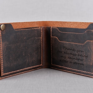 Cartera de cuero personalizada, billetera plegable, billetera hecha a mano para hombre, regalo de cumpleaños para hombre, billetera con monograma, regalo de Navidad