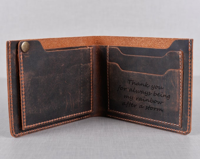 Personalized Leather Wallet, Bifold Wallet, Handmade Wallet for Men, Mens birthday gift, Monogram wallet, Christmas Gift