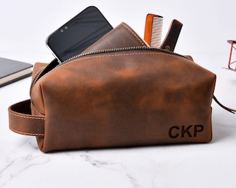 Personalized Gift, Toiletry Bag, Personalized Leather Dopp Kit, Engraving Mens Travel Bag, Mens Shaving Bag,Christmas Gifts For Him