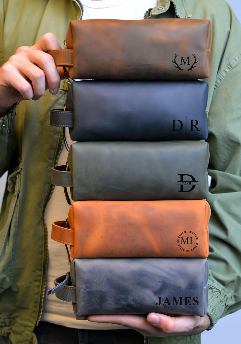 Personalized Men's Leather Toiletry Bag Dopp Kit Etsy