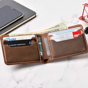 Regalo de aniversario para él, billetera personalizada, billetera para hombre, billetera grabada, billetera de cuero, billetera personalizada, regalo para novio para hombre, regalo para papá