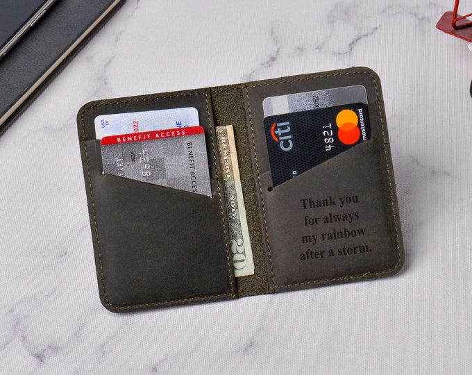Men's Engraved Leather Wallet, Personalized, Monogrammed Bifold Card Holder, Best Gift for Birthday, Fathers Day, Husband, Son, Groomsmen