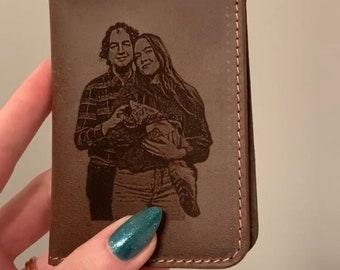 Aangepaste foto gegraveerde heren lederen portemonnee, gepersonaliseerde lederen portemonnee, Vaderdagcadeau, jubileumdagcadeau voor hem, Groomsmen Wallet