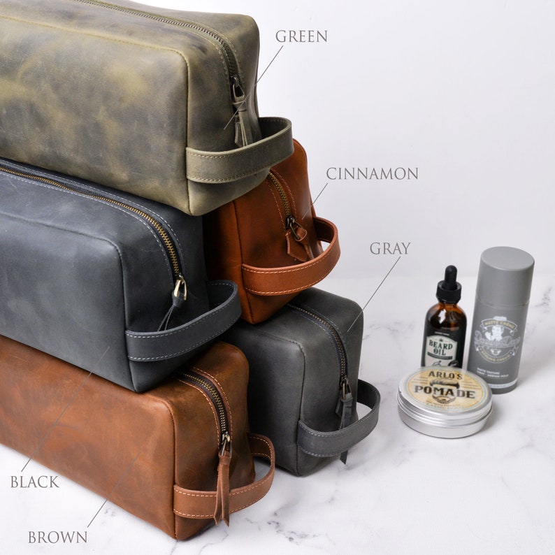 Gepersonaliseerde lederen toilettas, afstudeercadeau voor hem, herenreis Dopp Kit, gepersonaliseerde bruidsjonkers cadeau, man, vader, cadeaus voor papa afbeelding 8