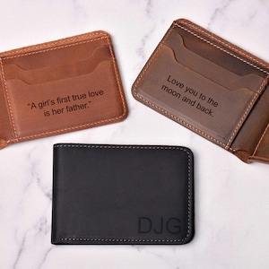 Men's Slim Leather Wallet, Personalized Leather Wallet, Bifold Card Holder, Christmas Gift, Best Gift for Him, Groomsmen Gift, Husband Gift