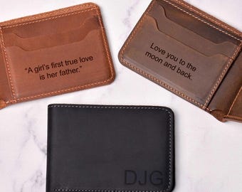 Men's Slim Leather Wallet, Personalized Leather Wallet, Bifold Card Holder, Christmas Gift, Best Gift for Him, Groomsmen Gift, Husband Gift