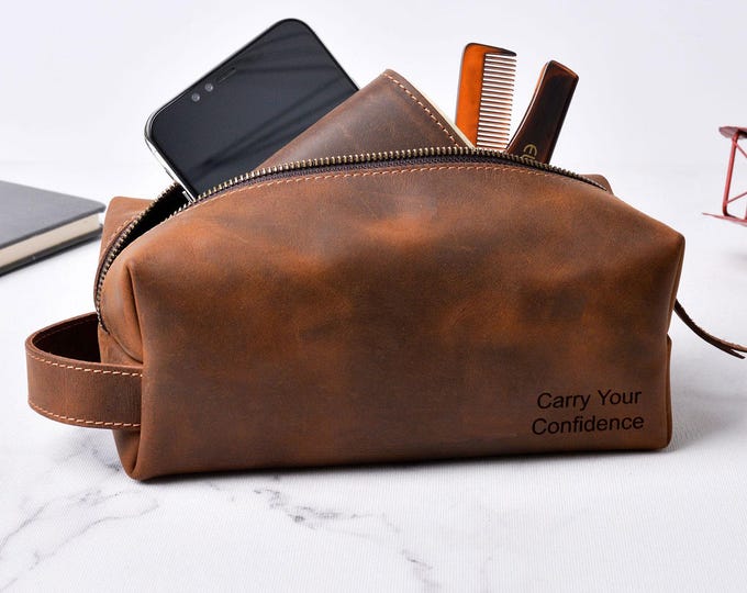 Leather Travel Bag, Personalized Leather Dopp Bag, Christmas Gift, Gift for Him, Gift for Husband, Groomsmen Gift, Anniversary Gift