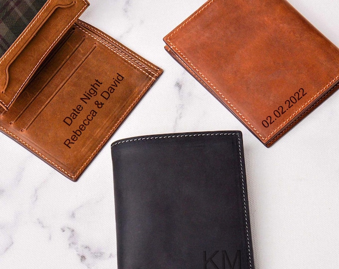 Personalized Trifold Wallet For Men, Custom Trifold Mens Wallet, Leather Trifold Wallet With Photo Engraving, Fathers Day Gift, Handmade