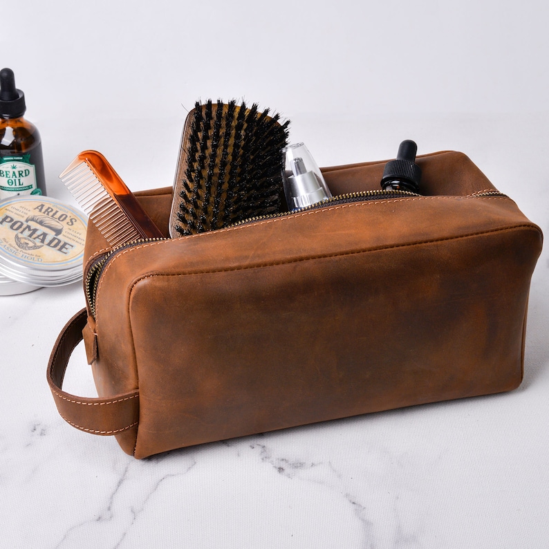 Fathers Day Gift , Personalized Leather Dopp Kit For Dad , Custom Leather Toiletry Bag , Gift For Dad , Best Man Gift , Gift For Men image 2