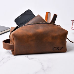 Personalized Gift, Toiletry Bag, Personalized Leather Dopp Kit, Engraving Mens Travel Bag, Mens Shaving Bag, Gift For Him image 1