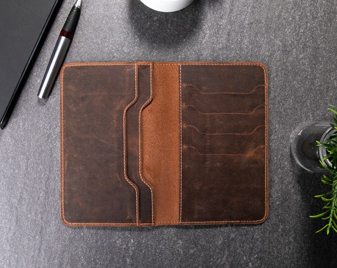 Long Passport Holder Leather Wallet, Personalized Big Leather Wallet for Vacation, Gift for Traveler,Long Leather Travel Wallet,Gift for Him