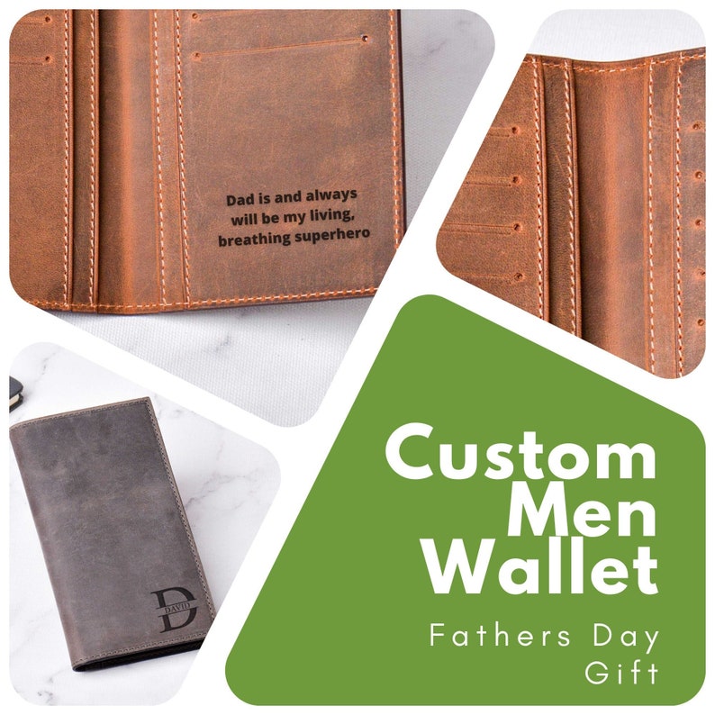 Fathers day gift from daughter, kids, son, Personalized Men's Long Wallet, Personalized Leather Wallet, Gift For Dad image 1