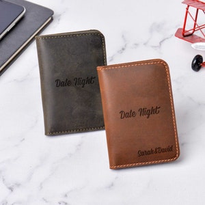 Gravierte Datum Nacht Brieftasche, personalisierte Leder Kartenhalter, bestes Geschenk für Paar, Ehemann, Eltern Jubiläum