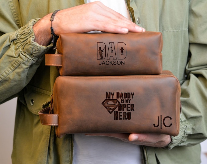 Personalized gifts for dad fathers day, Personalized Leather Toiletry Bags,  Best Fathers Day Gift, Gift for Men, Happy Father Day