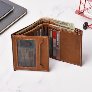 Cartera de cuero triple para hombre, regalo de Navidad, regalo para él, cartera personalizada, cartera grabada, cartera personalizada, regalo para su novio.