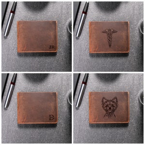 Cartera de cuero personalizada, billetera plegable grabada para hombre con tarjetero adicional, regalo de aniversario, regalo de Navidad, regalo para él