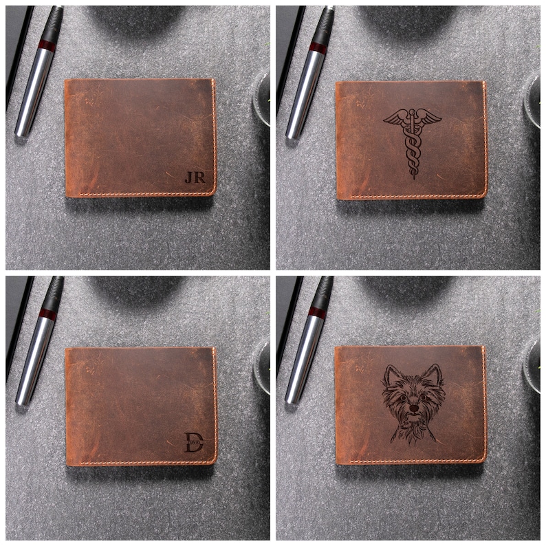 Personalized Leather Wallet Men's Engraved Bifold Wallet Etsy