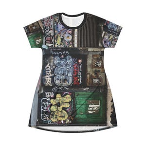 Graffiti Graphic Print Women&#39;s T-Shirt Dress Women&#39;s Tee Shirt Beach Coverup Oversized T-shirt