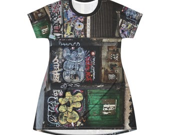 Graffiti Grafikdruck Damen T-Shirt Kleid Damen T-Shirt Strand Vertuschung Übergroßes T-Shirt