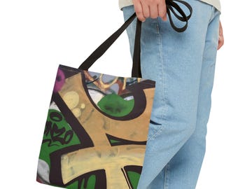 Graffiti Tote Bag - Urban Street Style Shopper, Cool Graffiti Artwork Purse, Trendy Graffiti Print Tote, Hip Hop Graffiti Shoulder Bag,