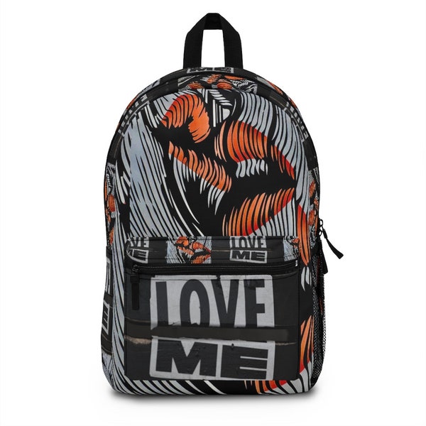 Kiss me Love Me Graphic Street Art Print Mochila Travel Gym Bag Hecho en EE.UU. Pop Art Regreso a la escuela Weekender DJ Bag Soccer Tote Nap Sack