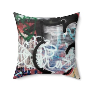 Graffiti Pillow, Urban Art Decorative Cushion, Street Art Home Accent, Modern Throw Pillow, Abstract Design Square Pillow